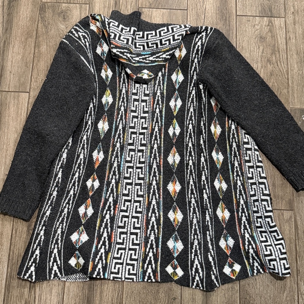 On Blue Geometric Patterned Aztec Print Hooded Cardigan - Picture 5 of 6